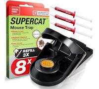 SWISSINNO Mouse Trap SuperCat - Mousetrap Indoor/Outdoor Use - Patented Solution - Efficient + Reusable mousetrap with peanut butter bait - Instant catch and kill - 8 Traps + 3 Bait syringes