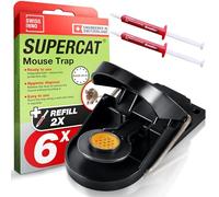 SWISSINNO Mouse Trap SuperCat - Mousetrap Indoor/Outdoor Use - Patented Solution - Efficient + Reusable mousetrap with peanut butter bait - Instant catch and kill - 6 Traps + 2 Bait syringes