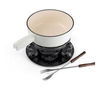 Swissmar KF-66522 Lugano Other Cookware, Cast Iron, Matte White | Melts Cheese, Chocolate & Caramel, Enameled Interior for Easy Cleaning, Wrought Iron Rechaud with Tray & Burner, 6 Forks