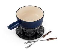 Swissmar Lugano Cast Iron Cheese Fondue Set, 9-Piece, 2 QT / 2 L - Ideal for Melting Cheese, Chocolates, Caramel, & More - Perfect for Kitchen Collection & Gift Giving - Deep Blue