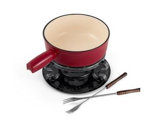 Swissmar Lugano Fondue Set 9-Piece, Cast Iron/Stainless Steel, Cherry Red, 2L, Multi-Purpose Fondue Set for Cheese and Chocolate, Gift Boxed