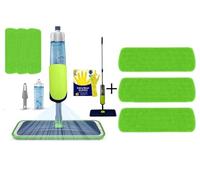 SWISSPACK- Bundle Spray Mop Pack- Mop Spray for Floors 3 Pads, Gloves and 600Ml Refillable Bottle Suitable for Hardwood, Marble, Tile - Falcon (GREEN 6 PADS COMBO, ONE SIZE)