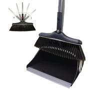 SWISSPACK Long Handled Extendable! Dustpan and Brush, Broom and Dustpan Set, Household Dust pan Combo with 54 Inch Handle for Indoor Outdoor Household Cleaning and Sweeping (Black)