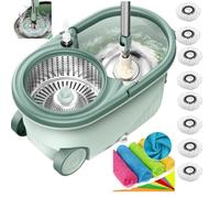 SWISSPACK Ultimate Heavy Duty Spin Mop and Buckets Sets, Microfibre Flat Mop Bucket, Telescopic Handle & 8 Reusable Pads for Hardwood Laminate Tile Floors - Microfibre Cloths Included (COMBO X 8)