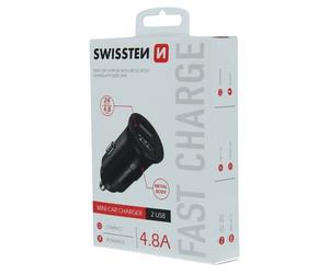 SWISSTEN MINI CAR CHARGER FOR USB 2 USB 4.8A 24W