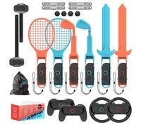 Switch 2/1 Sports Accessories,KEPLUG 20 in 1 Sports Bundle for Nintendo Switch 2/1 with 2 Joycon Grips 2 Steering wheels,Durable Family Accessories Kit,2 Tennis Rackets,Golf Clubs 2 Swords 2 Leg Strap