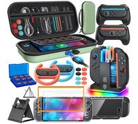 Switch 2 Accessories, Bundle Case for Nintendo Switch 2, 23-IN-1 Kits: Carrying Case, Controller Charger Dock, Grips for Joy Con,Steering Wheels for Mario Kart,Protective Cover for Switch 2 (Green)
