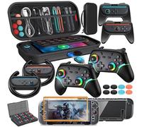 Switch 2 Accessories Bundle Case for Nintendo Switch 2, 23-IN-1 Kits: Carrying Case, P-ro Controllers, Grips for Joy Con,Steering Wheels for Mario Kart,Protective Cover Case for Switch 2 (Black)