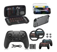 Switch 2 Accessories Bundle for Nintendo, 16 in 1 Game Kit: Carrying Case, Wireless Controller, Screen Protector with Auto-Alignment OneTouch, Steering Wheel, Joycon for Grip, Protective Case