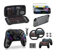 Switch 2 Accessories Bundle for Nintendo, 16 in 1 Kit: Carrying Case, Hall Effect Joystick Controller, Screen Protector with Auto-Alignment OneTouch, Steering Wheel, Grip for Joycon, Protective Case