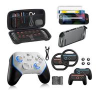 Switch 2 Accessories Bundle for Nintendo, 16 in 1 Kit: Carrying Case, Hall Effect Joystick Controller, Screen Protector with Auto-Alignment OneTouch, Steering Wheel, Joycon for Grip, Protective Case