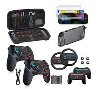 Switch 2 Accessories Bundle for Nintendo 17-in-1: 2 Pro Controllers, Dockable Carrying Case, Screen Protector, Thumb Grip for Joycon Console Protective Cover Shell Steering Wheel 2025 Switch2 Game Kit