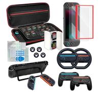 Switch 2 Accessories Bundle for Nintendo, 18 in 1 Game Kit: Travel Carry Case Screen Protector with Alignment Frame Steering Wheels for Mario Kart Grips for Joycon Controller Console Protective Cover
