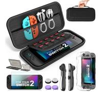 Switch 2 Accessories Bundle for Nintendo Switch 2,13 in 1 Travel Carrying Case Kit with Screen Protector,Clear Shell,Blue Red Silicone Cover for Joycons,20 Game Card Holder,4 Thumb Grip Caps,Black