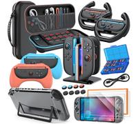 Switch 2 Accessories Bundle for Nintendo Switch 2 2025, 20 in 1 MENEEA Bundle Kits:Carrying Case, Switch 2 Charger Dock,Grips for JoyCon,Steering Wheels,Protective Cover for Controller Console