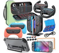 Switch 2 Accessories Bundle for Nintendo Switch 2 2025, 20 in 1 MENEEA Bundle Kits:Carrying Case, Switch 2 Charger Dock,Grips for JoyCon,Steering Wheels,Protective Cover for Controller Console