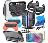 Switch 2 Accessories Bundle for Nintendo Switch 2 2025, 20 in 1 MENEEA Bundle Kits:Carrying Case, Switch 2 Charger Dock,Grips for JoyCon,Steering Wheels,Protective Cover for Controller Console