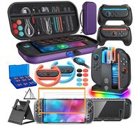 Switch 2 Accessories, Case Bundle for Nintendo Switch 2 2025 Console,[Charge Inside]FYOUNG 23 IN 1 Kit:Carrying Case,Controller Charger,Protective Shell,Grip for Joycon, Steering Wheel(Purple)