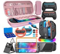 Switch 2 Accessories Case Bundle for Switch 2 2025 Console,FYOUNG 23 IN 1 Kit:Carrying Case,Controller Charger,Protective Shell,Grip for Joycon,Steering Wheel (Pink)