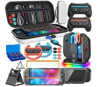 Switch 2 Accessories Case Bundle for Switch 2 2025 Console,FYOUNG 23 IN 1 Kit:Carrying Case,Controller Charger,Protective Shell,Grip for Joycon,Steering Wheel (White)