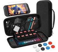 Switch 2 Case and Screen Protector for Nintendo Switch 2,Hard Shell Carry Slim Case with 10 Game Card Slots,Tempered Glass,8 Thumb Grips,Travel Carrying Case Accessories Kit for Switch 2 Console