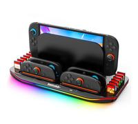 Switch 2 Charging Dock Station for 4 Controllers, Charger Station for Switch 2 JoyCon with RGB Light, NS 2 Joy Con Fast Charging Dock, All-In-One Charging Station with 12 Game Card Storage Stand