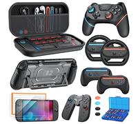 Switch 2 Controller Accessories Bundle for Nintendo, 17-in-1 Kit: Carrying Case, Wireless Controller, Steering Wheels, Grips for JoyCon, Protective Cover for Nintendo Switch 2 Console Wii U Games