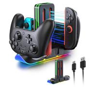 Switch 2 Controller Charging Dock, 6-in-1 Charging Station for Up to 4 Controllers, Compatible with Switch 2 Joy-Con or Pro Controller, Switch 1/OLED, RGB LED Fast Charging Base