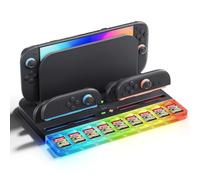 Switch 2 Stand for Nintendo 2 2025 Joycons Accessories, RBG LED Lights Switch2 Charging Dock Joycon Controller Charger Station with Upgraded 9 Games Cards Slot (Black)
