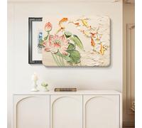 Switch Box Covers Hanging Paintings, Electrical Panel Cover Decorative, Silent Push-pull Rails, Nine Fishes and Lotuses Wall Hanging Painting for Living Room Office(A,60 * 80cm)
