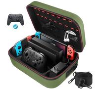 Switch Case for Nintendo Switch and Switch OLED Model, Portable Full Protection Carrying Travel Bag with 18 Game Cards Storage for Switch Console Pro Controller Accessories Green