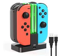Switch Charger for Joy Con with LED Light Bar, FYOUNG for Nintendo Switch/OLED Controller Charger Dock, Switch Accessories for Joycon Charging Stand with Individual LED Indicator - Black