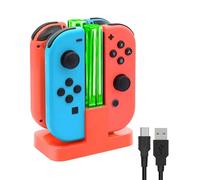 Switch Charger for Joy Con with LED Light Bar, FYOUNG for Nintendo Switch/OLED Controller Charger Dock, Switch Accessories for Joycon Charging Stand with Individual LED Indicator - Red