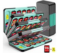 Switch Game Case for Nintendo Switch/Switch OLED, Switch Game Holder with 96 Games Card Slot&24 Micro SD Cartridge Slots, CYKOARMOR Storage Accessories Hard Shell Portable Cartridge Box, Blue Black