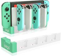 Switch Joy-Con Charging Dock Station - Charge 6 Joy Cons with LED Indicators & USB Power - Portable Vertical Charger Stand Compatible with Nintendo Switch Controllers (GreenWhite)