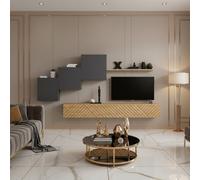 Switch Lamel X Modern Living Room Wall Unit With Cabinets And Shelving Graphite Top Wotan Bottom