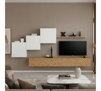 Switch Lamel X Modern Living Room Wall Unit With Cabinets And Shelving White Top Wotan Bottom