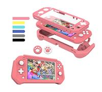 Switch Lite Case Protective Case for Nintendo Switch Lite, Compatible with Nintendo Switch Lite Cover with Built-in PC Screen Protector Hand Grip Case with 2 Thumb Grip Caps, Pink