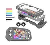 Switch Lite Case Protective Case for Nintendo Switch Lite, Compatible with Nintendo Switch Lite Cover with Built-in PC Screen Protector Hand Grip Case with 2 Thumb Grip Caps, Gray
