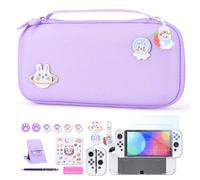 Switch OLED Case- innoAura 18 in 1 Switch Bundle with Switch Case, Switch Game Case, Switch OLED Screen Protector, Switch Stand, Switch Thumb Grips (Purple)