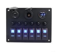 Switch Panel, 6 Gang with 18W Fast Charging Socket and Voltmeter Display, Waterproof Marine Control Panel for RV for Motorhome Yacht Boat