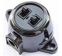 Switch Retro Surface-Mounted Double Series Holder Turn-Off/Toggle Switch Insert, 10 A/250 V, IP20 Black Retro Bakelite Look Old Gloss Mounted on Wood