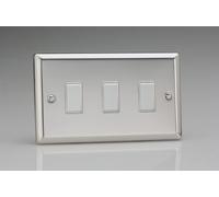 Switch Silver Triple Light 10A 3-Gang 2-Way Classic Mirror Chrome + White Insert