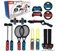Switch Sports Accessories Bundle,15 in 1 Accessories Kit compatible with Nintendo Switch Sports: Includes 2 Tennis Rackets, 2 Golf Clubs, 2 Arm Bands, 1 Zapper, 2 Swords and 2 Steering wheels