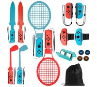 Switch Sports Accessories, iulrtba 16 in 1 Switch Sports Accessories Bundle for Switch/Swith OLED Sports, Family Accessories Kit with Leg Straps,Tennis Rackets,Golf Clubs,Swords,Wrist Straps,Carry Bag