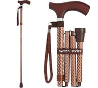 Switch Stick Luxury Engraved Cognac Walking Stick - Folding And Adjustable