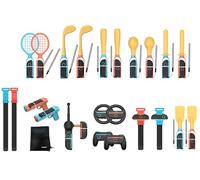 Switch2 Sports Accessories Bundle - 24 in 1 Family Pack with tennis, colf clu baseball bat maracas kendo leg straps hand strap storage bag fishing rod paddle controller grip controller racing wheel