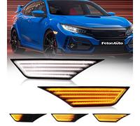 Switchback Amber White LED Side Marker Lights for 2016-2021 Honda Civic, Smoked Lens Front Fender Bumper Reflector Replacement, Sequential Turn Signals and White Parking Light