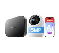 SwitchBot AI Hub with Pan/Tilt Cam Plus 3K, 5MP Indoor Security Camera Bundle, Local NVR Storage, VLM AI, 6 TOPS, Home Assistant, Matter Bridge, White Camera + Black Hub