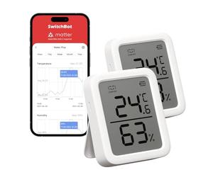 SwitchBot Indoor Thermometer Hygrometer 2 Pack, Indoor Temperature Humidity Sensor with Smart Alert & 68-Day Data Storage, 3In Bluetooth Room Thermometer